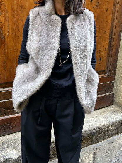 Gilet in pelliccia di visone grigio Christian Dior